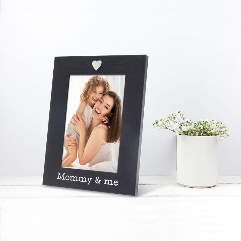 MIMOSA MOMENTS Silver Heart Black Picture Frame for 4x6 photo