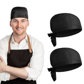 Cabilock 2pcs Black Tie Back Working Caps Adjustable Hats Chef Head Cover Net Barber Chef Working Cap