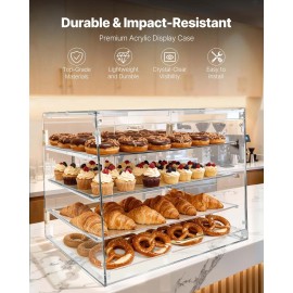 4-Tier Commercial Countertop Bakery Display Case Clear Acrylic Bread Box Pastry Cabinet for Kitchen Commercial Bakery EquipmentOpening Method: Dual Magnetic Door+Flip-Up Door, Number of Layers: 3