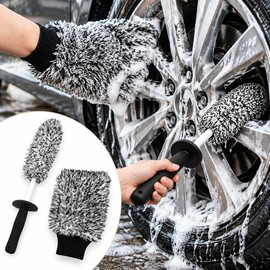 Car Wheel Cleaning Brush Set with Wash Mitt – Soft Microfiber Rim Cleaner Tool for Spokes, Wheel Barrels and Easy Car Care