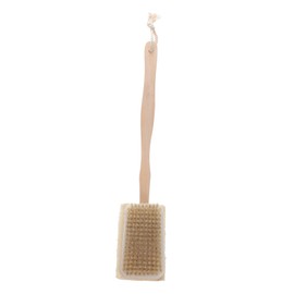 PACKOVE Wooden Long Handle Bath Brush Double Sided Natural Bristles Exfoliating Body Massager Scrubber with Loofah Sponge Skid for Skin Care and Dry Brushing
