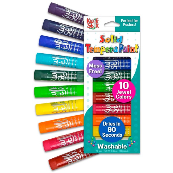 The Pencil Grip Kwik Stix Tempera Paints, Tempera Paint Pens, Super Quick Drying, 10 Assorted Jewel Colors for Children - TPG-678