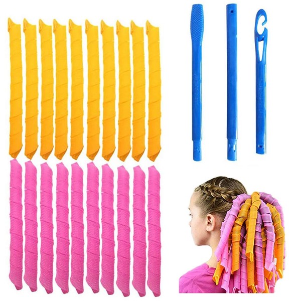 55cm Magic Hair Curlers Spiral Curls Styling Kit, 20 PACK