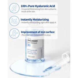 WELLAGE Real Hyaluronic Blue Ampoule 100, Fragrance Free Hyaluronic Acid Ampoule, Hydrating Non Sticky Serum for Sensitive Dry Skin, 2.54 fl.oz. 2 Pack