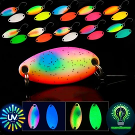 Njord Kalastus UV Active and Self-Luminous Glow Spoons Trout Pack of 10 in Spoon Box | Trout Blinker Fishing Trout Fishing Spoon Set Trout Bait (3.5 g UV Glow)