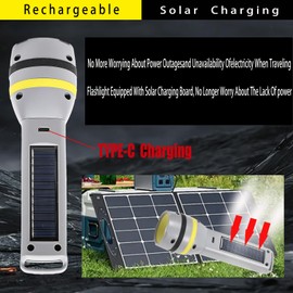 Hilngav Solar/USB-C Rechargeable High Lumens LED Flashlight, 4 Modes Flashlights with Emergency Strobe Light and COB Side Light Solar Flashlight, for Emergencies, Camping, Home Use(2 Packs)