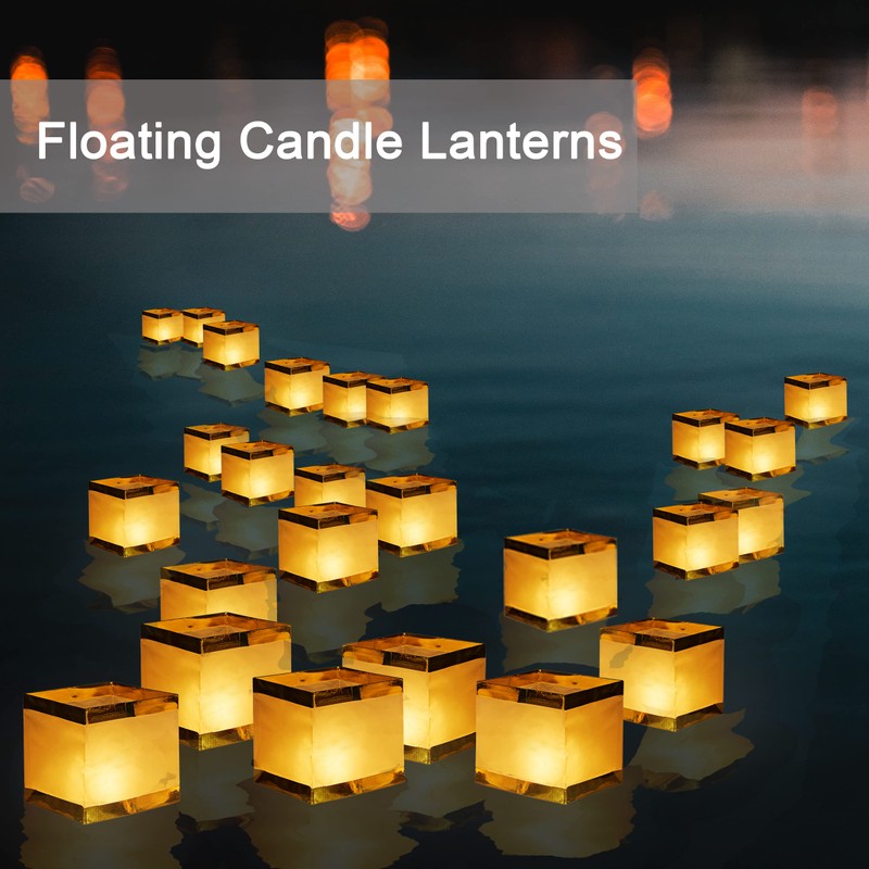FUELYE 12Pack Floating Lanterns Square Rectangle Sets,Outdoor Lanterns Decorative with