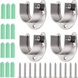 4 Packs Closet Rod End Supports 1-1/2" Diameter, U Shaped Stainless Steel Closet Pole Sockets Flange Rod Holder for Closet Wardrobe Shower Curtain (Silver)