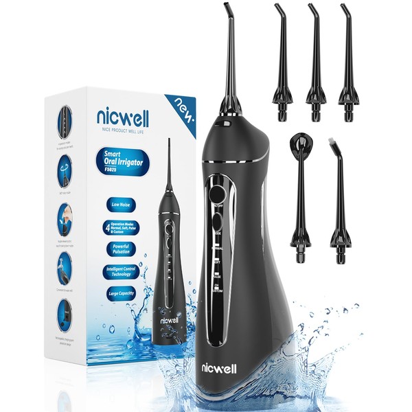 Nicwell Water Dental Flosser Teeth Pick - 4 Modes Dental Oral Irrigator, Portable & Rechargeable IPX7 Waterproof Personal Orthodontic Supplie Water Teeth Cleaner Picks for Home Travel