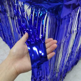 2 Packs Metallic Foil Fringe Table Skirt 29x108-Inch Royal Blue Tinsel Table Skirts for Rectangle Tables
