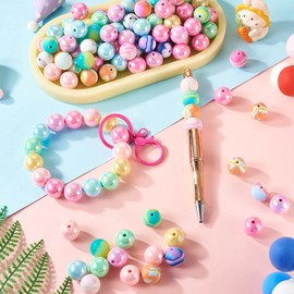 Cheriswelry 100Pcs Silicone Focal Beads with 16mm Acrylic Beads for Beadable Pens Bracelet Making Candy Pony Beads Colorful Round Gumball Beads Kit for DIY Keychain Necklace Crafts