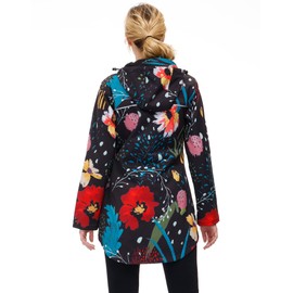 MOHEEN Women Long Fleece Lined Shell Winkbreaker Raincoat with Hood Printed Rain Jacket S