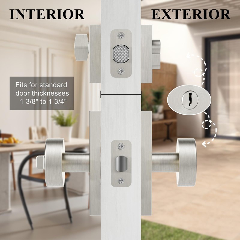 HIEMEY Brushed Satin Nickel Exterior Door Knob with Deadbolt and