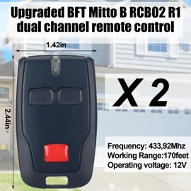 Kingdder 2 Pcs 2 Channel Remote Control Compatible with BFT Mitto B RCB02 R1, 433.92mhz Gate Opener Remote Control Transmitter for All Kinds of Doors, Easy to Program