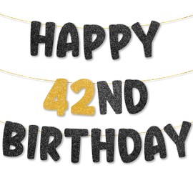 TOYVENTURES 42nd Birthday Banner pre strung - NO DIY - Gold Glitter 42nd Birthday Decorations for Girl & Boy, Party Banner - Party Decor Sign Funny Party Supplies, Did we mention NO DIY?