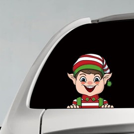 Cute Christmas Snowman Peeking Stickers Reindeer Santa Claus Car Window Bumper Decal Waterproof Vinyl Car Sticker Decal Truck Laptop Wall Car Decoration(Striped Elf)