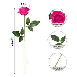 DuHouse DuHouse 10pcs Silk Roses Artificial Flowers Fake Rose for Arrangement Wedding Party Home Decoration (Fuchsia)