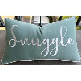 YugTex Romantic Couple Love Sentiment Embroidered Decorative Sayings Lumbar Accent Throw Pillowcase - Snuggle Phrase Decor for Wedding, Anniversary, Valentine - 12x20 Inches, Light Teal