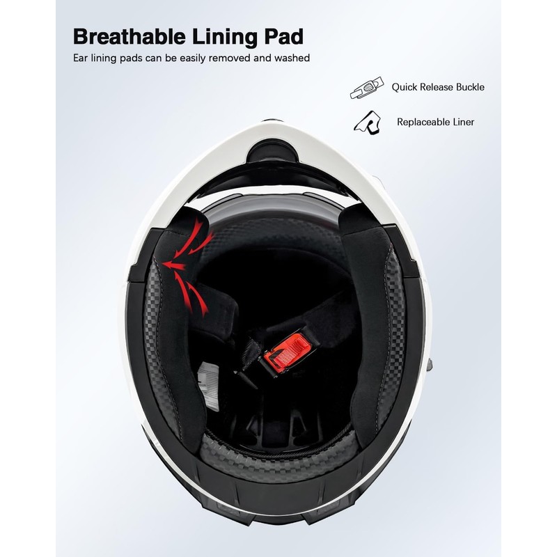 TTMiku Pearl White Motorcycle Dual Visor Flip Up Modualr Full