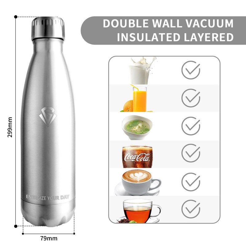 Vikastar Thermos Flask, 0.5 L Leak-Proof, Stainless Steel, BPA-Free, Drinking