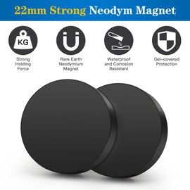 Wukong Rubberised Magnets Diameter 22 mm, Pack of 4 Strong Magnets Non-Slip with M4 Flat Thread, Magnets with Thread for Vehicles, Lamps, Attaching Tools