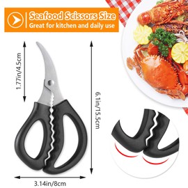 4PCS Seafood Scissors Crab Scissor Stainless Steel Seafood Fish Shrimp Lobster Scissors for Kitchen, Multifunctional Crab Leg Crackers and Tools Black