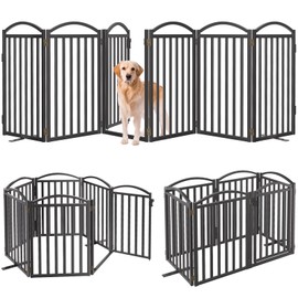 Malier Metal Freestanding Dog Gates with Door, 32'' Height Outdoor Indoor Dog Fences, Extra Wide Foldable Puppy Gate for Stairs (Black, 【6 Panels with Door】 120''W × 32''H)