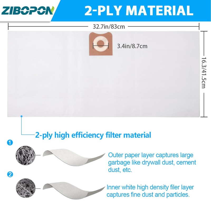 10 Pack VF3502 High Efficiency Dust Bags Replacement for RIDGID