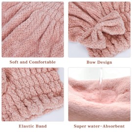 Toplive Towel Cap, Hair Dry Cap, Set of 2, Dry Cap, Quick Drying, Water Absorbent, Hair Towel, Hair Towel, Shower Cap, Bath, Facial Wash, Gym, Bowknots, Cute, Hair Towel Cap, Hair Turban, Hat, Towel,