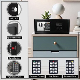 Yuanshikj Electronic Keypad And Key Security Safe Lock Box Steel Digital Deposit for Home Office Hotel Business Cash Jewelry Storage (BLACK, 0.6 CF)