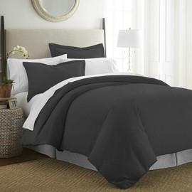 ienjoy Home Beckham Luxury Soft Brushed 1800 Series Microfiber Duvet Cover Set - Hypoallergenic, King, Black