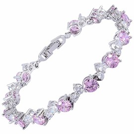 RIZILIA Tennis Bracelet [19cm/7.5inch] with Round Cut Gemstones CZ [Pink Sapphire] in 18K White Gold Plated, Simple Modern Elegance