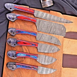Handmade Custom made FORGED DAMASCUS STEEL CHEF SET Kitchen Knives Leather Bag M 123