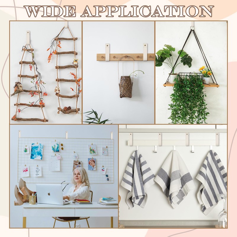 Creamy White Wall Hooks - 8 Pcs Leather Strap Curtain