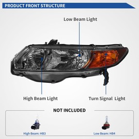 oEdRo Headlight Assemblies Compatible with 2006 2007 2008 2009 2010 2011 Civic 2 Door Coupe Headlamps Chrome Housing Amber Reflector Smoke Lens