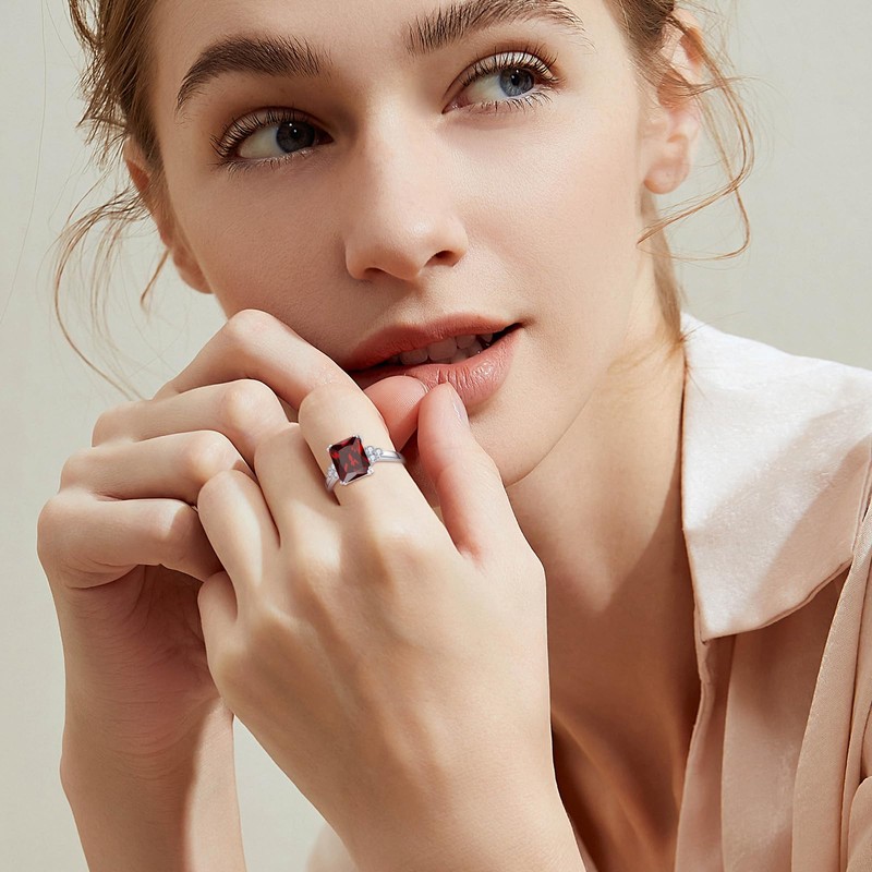 Bonlavie Ruby Engagement Rings for Women 925 Sterling Silver Rings