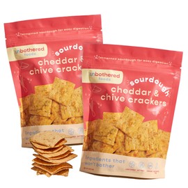 Unbothered Foods Cheddar & Chive Sourdough Crackers - Gut-Friendly & Easy to Digest, Non-GMO, No Added Sugar, Nut-Free, Perfect for Cheese & Snacks, 100% Naturally Fermented (2 Pack)