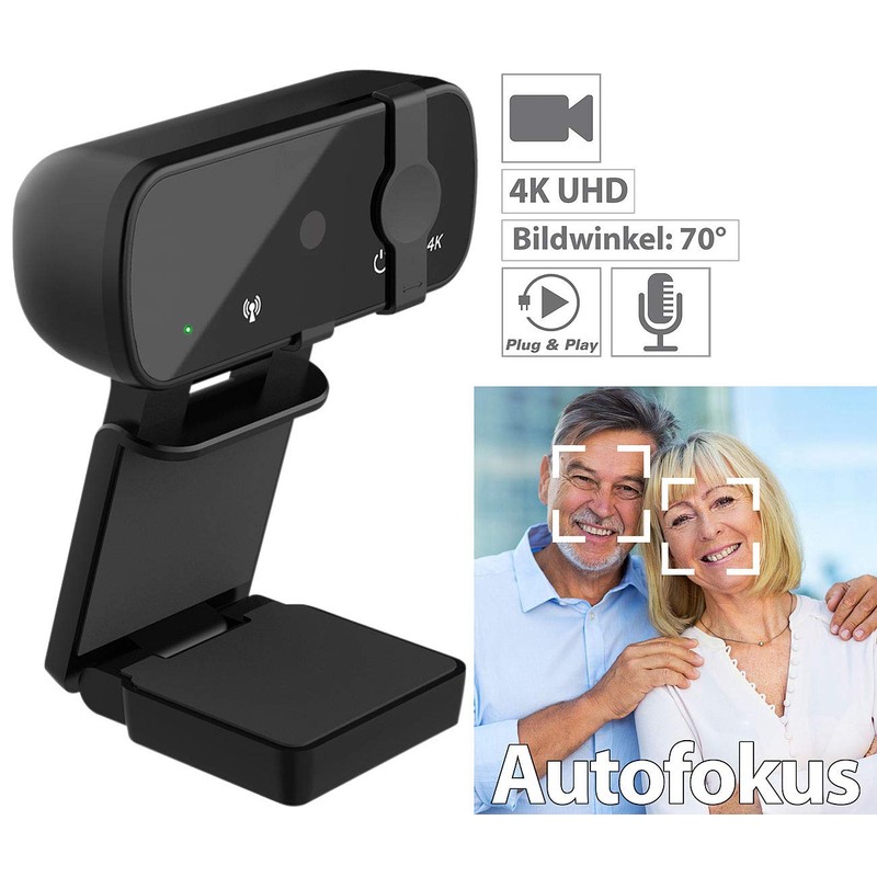 Somikon PC Camera 4K: 4K USB Webcam with Lens Cover,