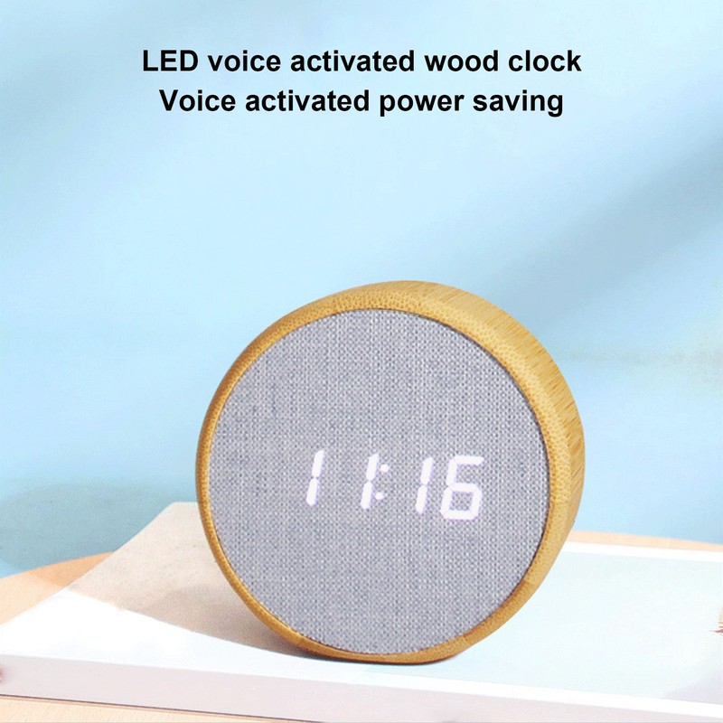Digital Alarm Clock Round LED Voice Control Brightness Adjustable 12h