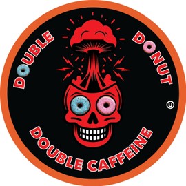 Double Donut High Caffeine Coffee Pods, Extra Strong Double Caffeine Dark Roast Coffee,Compatible with Keurig K Cups Brewers, 20 Count