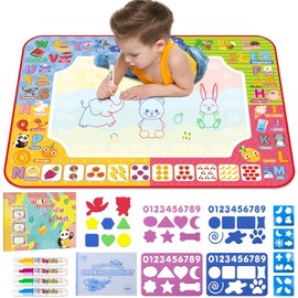 Water Doodle Mat 32 x 24 Inch Kids Water Painting Writing Drawing Mat Toy,Mess Free Coloring Extra Large Magic Educational Toys for Boys Girls Age 3 4 5 6 7 8 Year Old Christmas Birthday Present