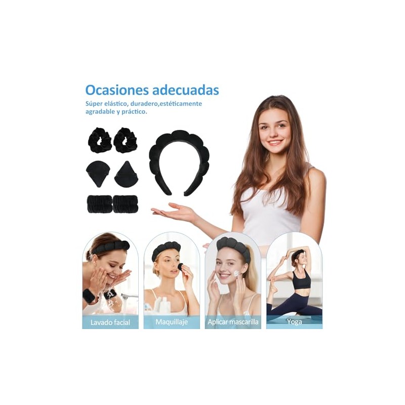 Set 7 en 1 AGTOWM en negro: diadema nube ergonómica,