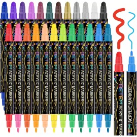 24 Colors Dual Tip Acrylic Paint Pens Markers, Premium Acrylic Paint Pens for Wo