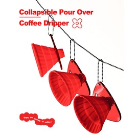 Wmazio 2-in-1 Pour Over Coffee Dripper - Silicone Pour Over Coffee Maker, Collapsible Dripper, Use V60 or Wave Paper Filter, Reusable Portable Coffee Filter for travel Camping- Single Cup (Red)