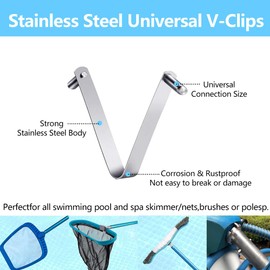 3 PCS Pool Brush V-Shaped Clip,Stainless Steel Universal Pool Pole Butterfly V-Clip for All Swimming Pool Brush and Skimmer,Leaf Rake,Brushes or Pool Supply,Telescopic Pole