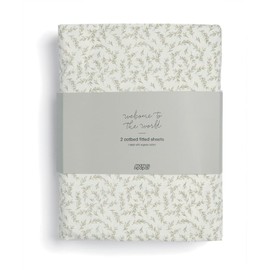 Mamas & Papas 2 Pack Cot/Bed Fitted Sheets, Seedling Leaf