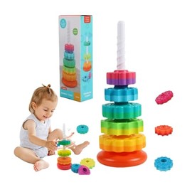 Winnsell Baby Spinning Toy Rainbow Stacking, Baby Sensory Spin Gears Toy Baby Ring Stacker Toy Montessori Plugging Toys Early Educational Learning Toys for Girls and Boys (F)