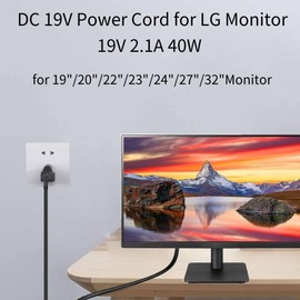 DC 19V Power Cord for LG Monitor, 6.6FT DC in Power Supply (for LG 32" 27" 24" 23" 22" 20" 19" Monitor/Ultrawide Monitor) ﻿