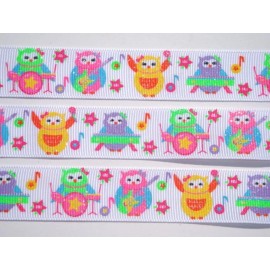 7/8 WHAT A ROCKIN JAMMIN GLITTER HOOTS GUITAR ROCK STAR OWLS GROSGRAIN RIBBON