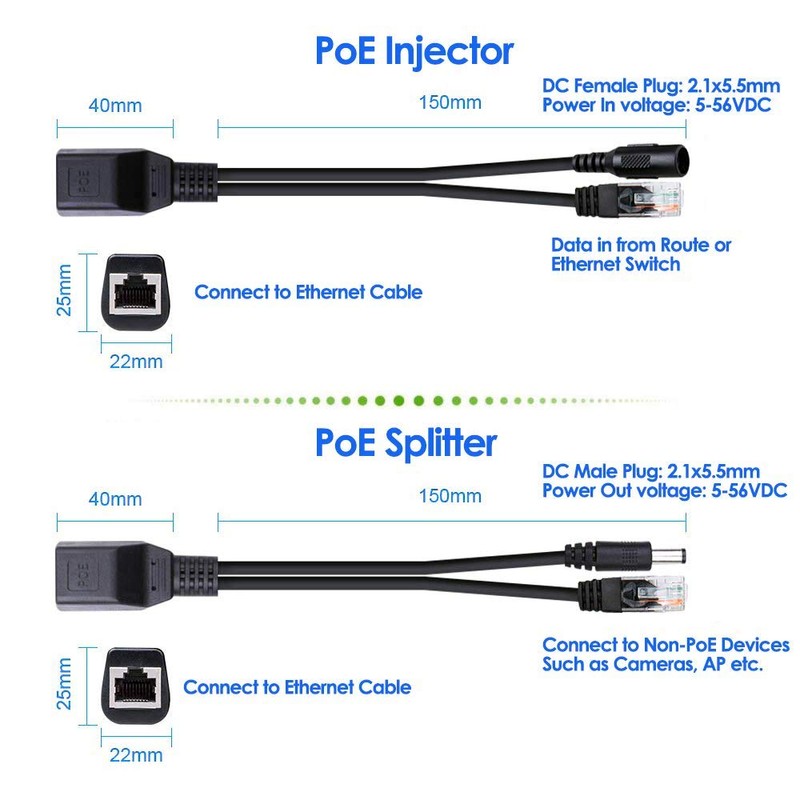 iCreatin Passive PoE Injector and PoE Splitter Cable Kit with